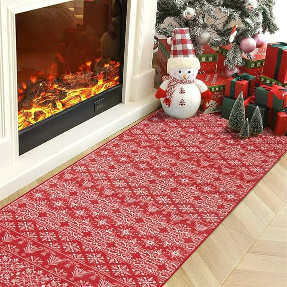 BERTHMEER Christmas Area Rugs for Living Room,Hallway Runner Rugs,Non-Slip Entrance Hall Rugs,Kitchen Washable Rugs,Baroque Decorative Carpet,Red and White 2x6 ft