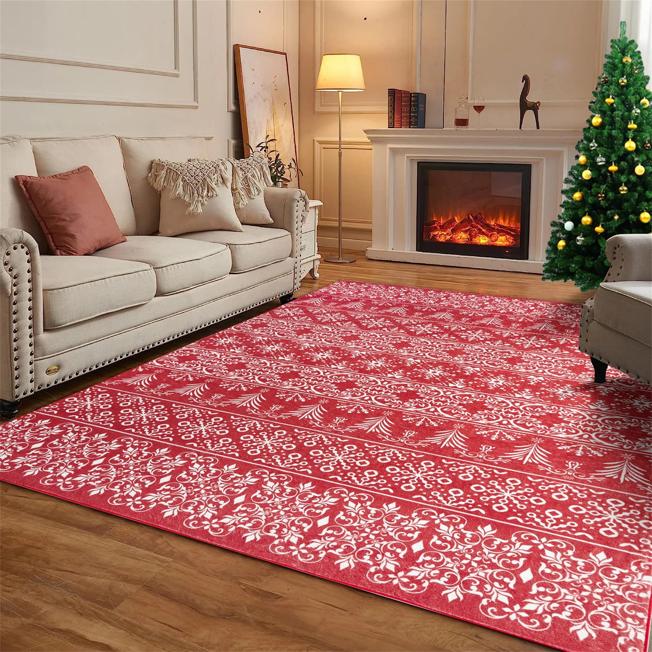 HaiiMeid PureCozy 5'x7' Non-Slip, Machine Washable Rug, Red/White ...
