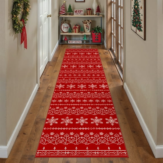 BERTHMEER Christmas Runner Rug Red 2'X8' for Kitchen Indoor Entryway Hallway Kitchen Laundry Low Pile Soft Washable Non-slip Rug,Red