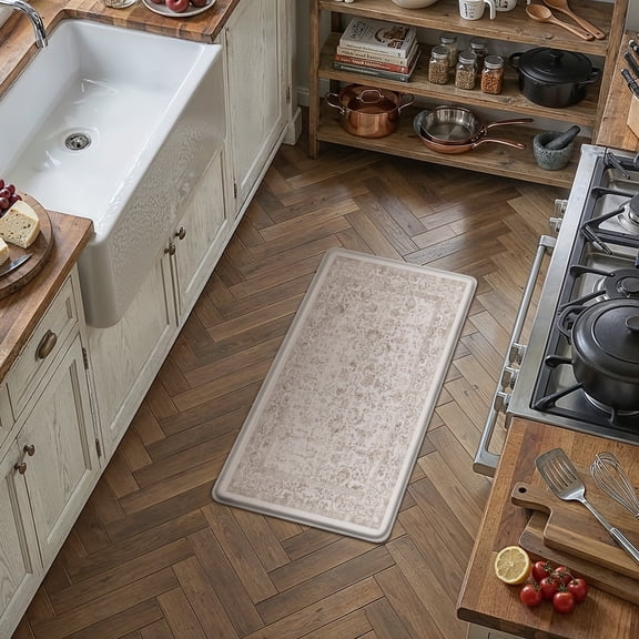 BERTHMEER Kitchen Rugs and Mats, 17.3"x30" Anti Fatigue Waterproof Brown Kitchen Mats, Non Slip Comfort Cushioned Standing Mat Rug for Home, Sink, Laundry, Light Brown