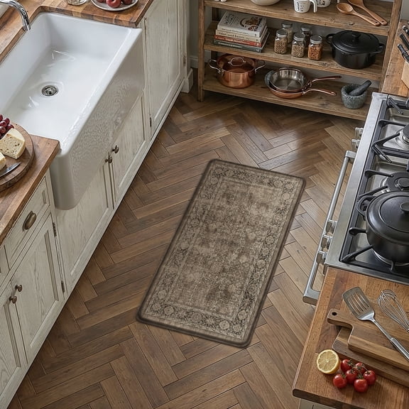 BERTHMEER Kitchen Rugs and Mats, 17.3"x30" Anti Fatigue Waterproof Brown Kitchen Mats, Non Slip Comfort Standing Mat Rug for Home, Sink, Laundry, Brown