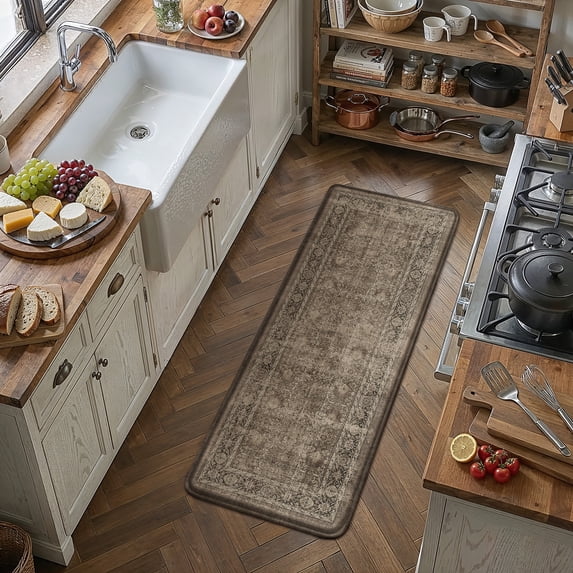 BERTHMEER Kitchen Rugs and Mats, 17.3"x59" Anti Fatigue Waterproof Brown Kitchen Mats, Non Slip Comfort Standing Mat Rug for Home, Sink, Laundry, Brown