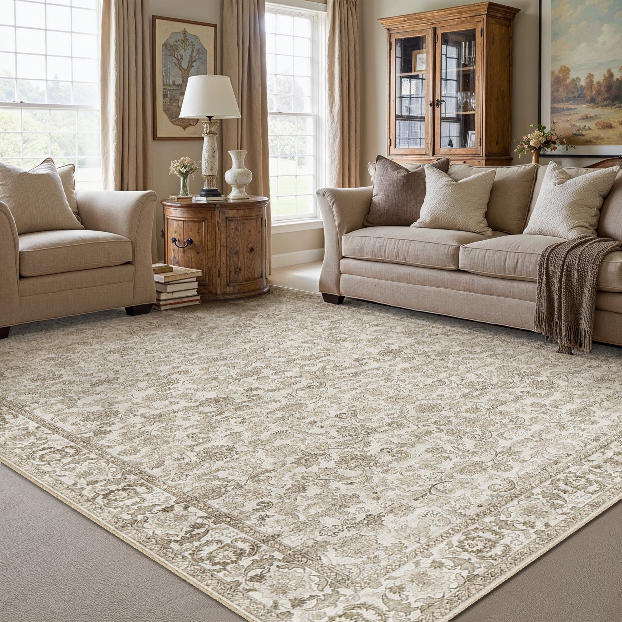 BERTHMEER Large 10'x14' Vintage Brown Area Rugs for Living Room Bedroom ...