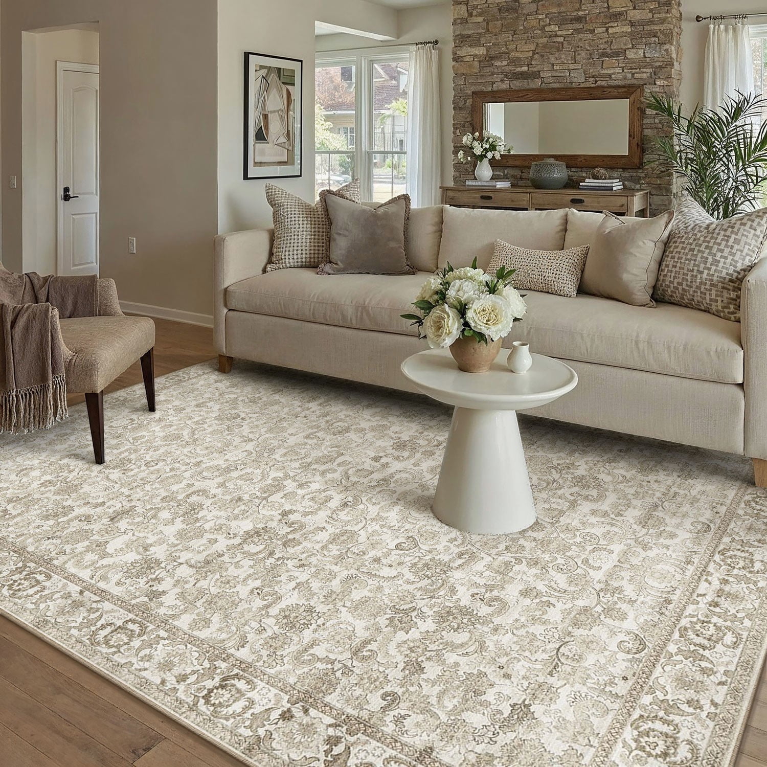 BERTHMEER Large 10'x14' Vintage Brown Area Rugs for Living Room Bedroom Office Dining Room Farmhouse Oriental Rugs Non Slip Washable Traditional Rugs