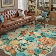 BERTHMEER Large 8'x10' Area Rugs for Living Room Green Floral Rugs for Bedroom Playroom Office Vintage Carpets Machine Washable Farmhouse Dining Room Oriental Flower Non Slip Rugs, Multicolor