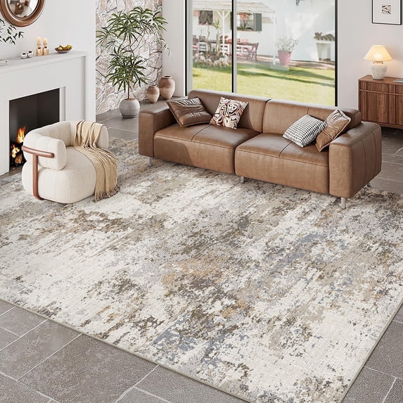 BERTHMEER Large Area Rugs 8’x10' Clearance for Living Room Bedroom Office Dining Room Farmhouse Gray Modern Rugs Non Slip Washable Brown Abstract Contemporary Throw Rugs