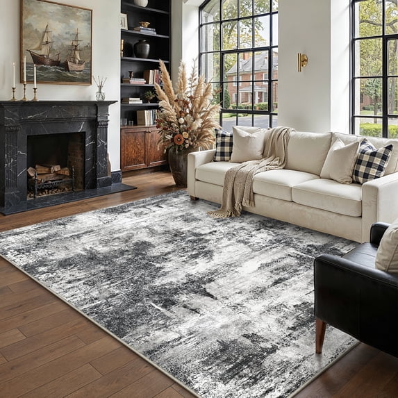 BERTHMEER Large Area Rugs 8'x10' Clearance for Living Room Bedroom Office Dining Room Farmhouse Black Neutral Modern Rugs Non Slip Abstract Rugs