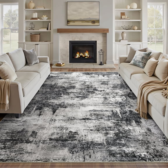 BERTHMEER Large Area Rugs 8'x10' Clearance for Living Room Bedroom Office Dining Room Farmhouse Black Neutral Modern Rugs Non Slip Abstract Rugs