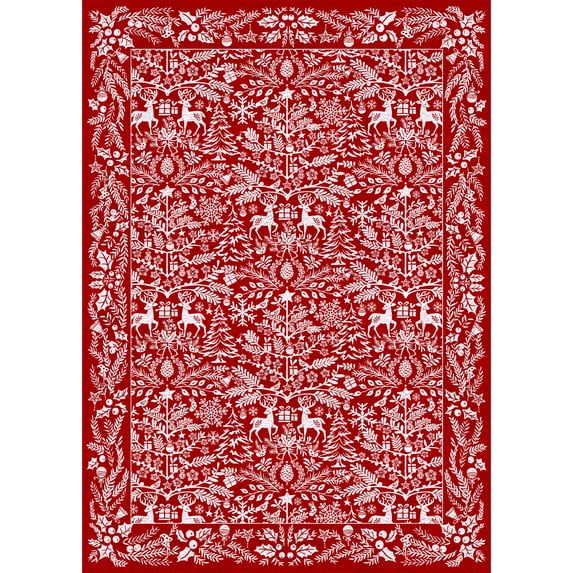 BERTHMEER Large Christmas Area Rugs 8'X10' Red Christmas for Living Room Bedroom Dining Room Washable Non Slip Rugs for Office Playroom Farmouse Carpets