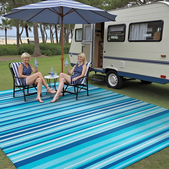BERTHMEER Outdoor Plastic Rugs on Sale Clearance 8'x10' for Patios Waterproof Area Rugs Deck Rugs RV Rugs for outdoor，Pool，Balcony Rugs，Blue
