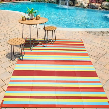 BERTHMEER Outdoor Plastic Rugs on Sale Clearance 9'x12' for Patios Waterproof Rugs for Deck，RV，Pool，Balcony Rugs