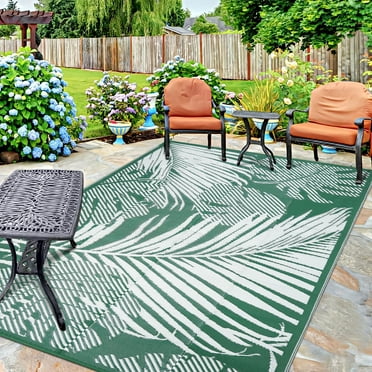BERTHMEER 6'x9' Green White Patio Rugs on Sale Clearance Waterproof ...