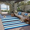 thumbnail image 1 of BERTHMEER Outdoor Rugs 6'x9' on Sale Clearance Plastic Straw Waterproof Reversible Patio Rugs Stripes Geometric Lightweight Carpets for RV Camping Deck Balcony Beach Picnic Porch,Blue Multi White, 1 of 5