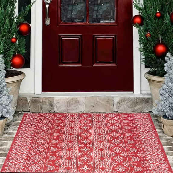 BERTHMEER Red&White 2x3 ft Christmas Area Rugs for Living Room,Non-Slip Entrance Hall Rugs,Kitchen Washable Rugs,Baroque Decorative Carpet