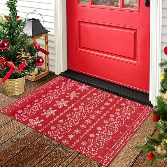 BERTHMEER Red and White 2x3 ft Christmas Area Rugs,Non-Slip Entryway Rugs,Indoor Rugs for Bedroom,Boho Snowflake Pattern Decorative Carpet