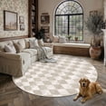 thumbnail image 1 of BERTHMEER Round 8'x8' Area Rugs for Living Room Modern Rhombus Checkered Rugs Bedroom Office Dining Room Farmhouse Geometric Contemporary Washable Non Slip Rugs Carpets, Beige, 1 of 5