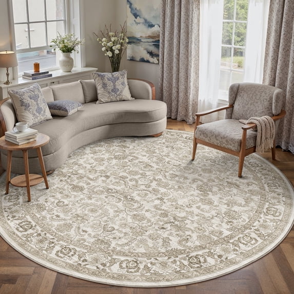 BERTHMEER Round Area Rugs 6'x6' for Living Room Bedroom Non Slip Washable Vintage Oriental Dorm Office Dining Room Distressed Rugs,Brown