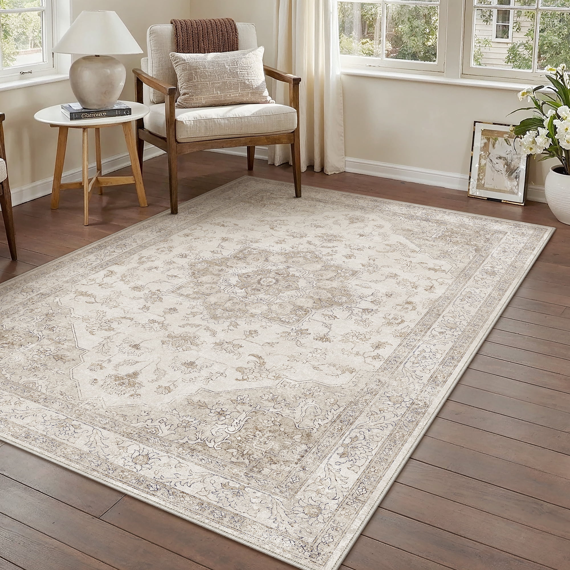berthmeer small area rugs 3'x5' for bathroom kitchen bedroom entryway entrance rugs non slip washable vintage beige and tawny carpets oriental dorm home office traditional distressed throw rugs