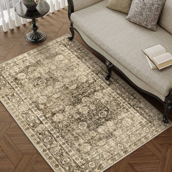 BERTHMEER Small Area Rugs 3'x5' for Bathroom Kitchen Bedroom Entryway Entrance Rugs Non Slip Washable Vintage Brown Carpets Oriental Dorm Home Office Traditional Distressed Throw Rugs