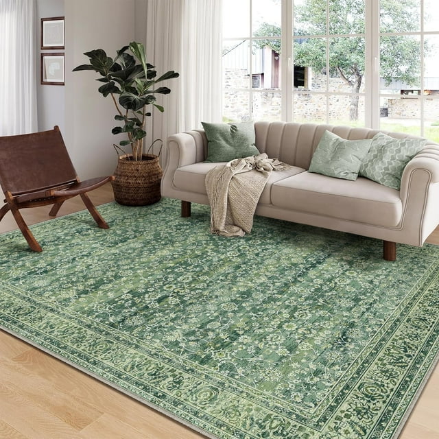 BERTHMEER Small Area Rugs 3'x5' for Bathroom Kitchen Bedroom Entryway Rugs Non Slip Washable Vintage Green Boho Carpets Oriental Dorm Office Entrance Traditional Distressed Floral Throw Rugs