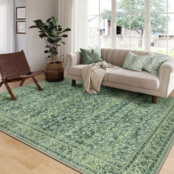 BERTHMEER Small Area Rugs 3'x5' for Bathroom Kitchen Bedroom Entryway Rugs Non Slip Washable Vintage Green Boho Carpets Oriental Dorm Office Entrance Traditional Distressed Floral Throw Rugs
