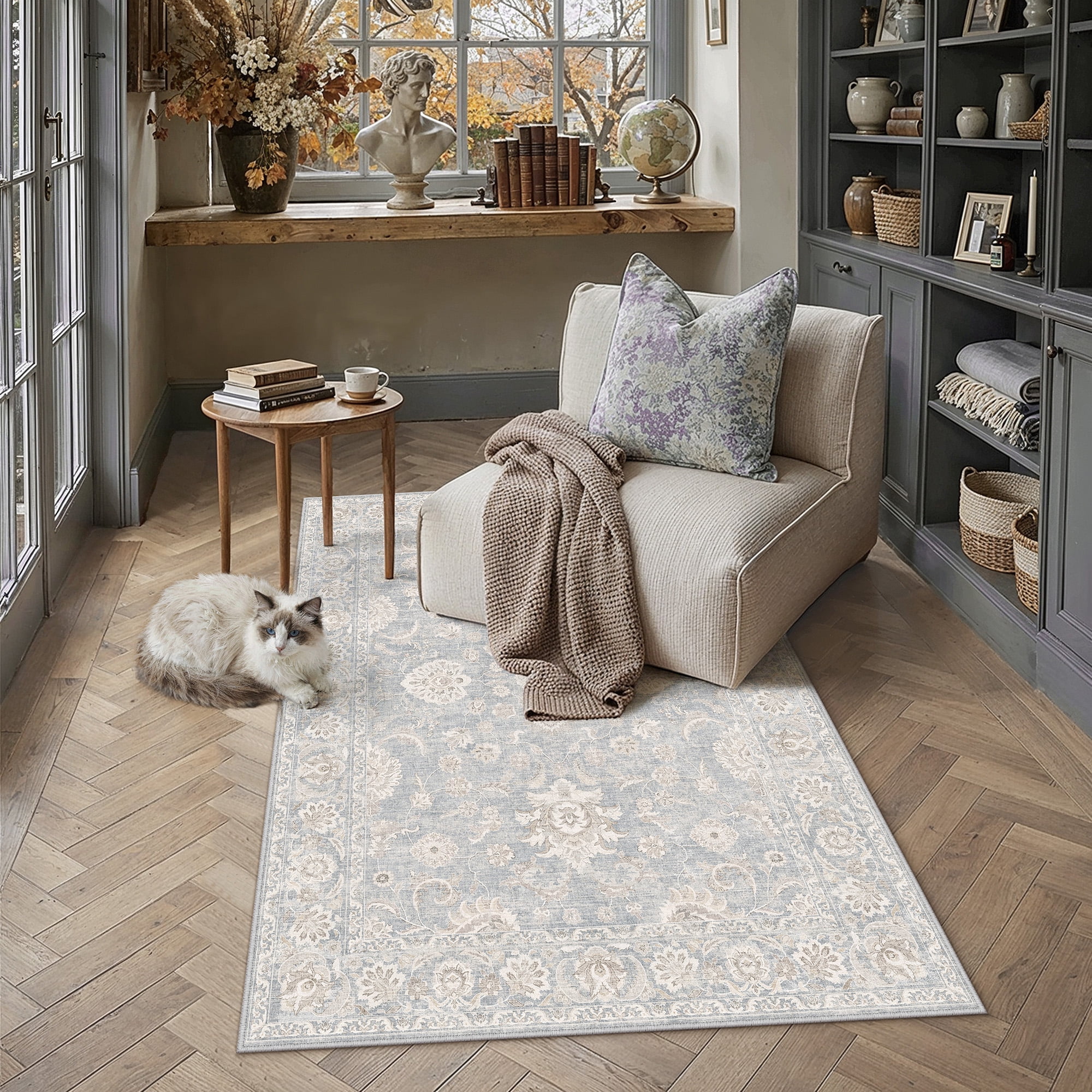berthmeer small area rugs 3'x5' for bedroom bathroom entryway kitchen laundry rugs non slip washable vintage blue carpets oriental dorm office entrance traditional distressed throw rugs