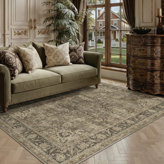 BERTHMEER Small Area Rugs 3'x5' for Bedroom Bathroom Entryway Kitchen Laundry Rugs Non Slip Washable Vintage Brown Carpets Oriental Dorm Office Entrance Traditional Distressed Throw Rugs