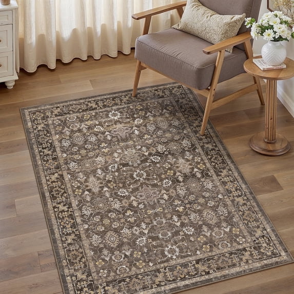 BERTHMEER Small Area Rugs 3'x5' for Bedroom Bathroom Entryway Kitchen Laundry Rugs Non Slip Washable Vintage Brown Carpets Oriental Dorm Office Entrance Traditional Distressed Throw Rugs