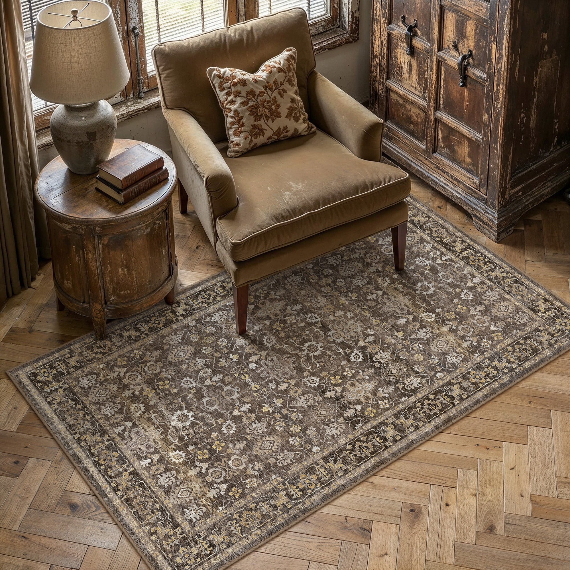 berthmeer small area rugs 3'x5' for bedroom bathroom entryway kitchen laundry rugs non slip washable vintage brown carpets oriental dorm office entrance traditional distressed throw rugs