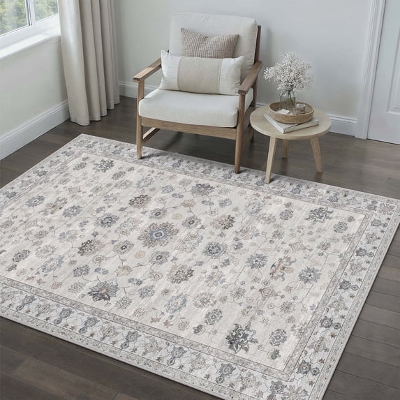 BERTHMEER Small Area Rugs 3'x5' for Bedroom Bathroom Entryway Kitchen Laundry Rugs Non Slip Washable Vintage Gray Carpets Oriental Dorm Office Entrance Traditional Distressed Throw Rugs