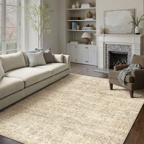 BERTHMEER Vintage 6'x9' Area Rugs for Living Room Kitchen Bedroom Rugs Non Slip Washable Beige Carpets Office Farmhouse Dorm Dining Room Oriental Traditional Distressed Rugs