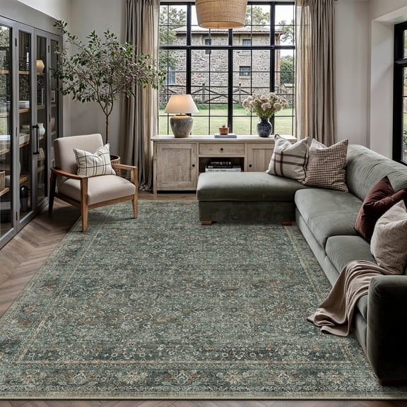 BERTHMEER Vintage 6'x9' Area Rugs for Living Room Kitchen Bedroom Rugs Non Slip Washable Gray Carpets Office Farmhouse Dorm Dining Room Oriental Traditional Distressed Rugs