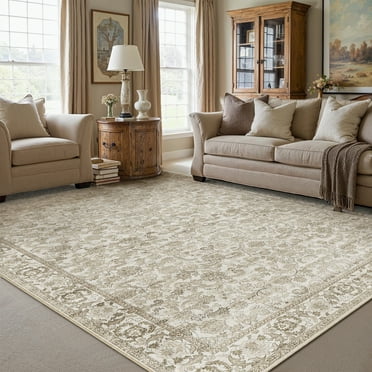 BERTHMEER Vintage Brown Large Area Rugs 8’x10' Clearance for Living Room Bedroom Office Dining Room Farmhouse Non Slip Washable Oriental Floral Traditional Distressed Rugs Carpets
