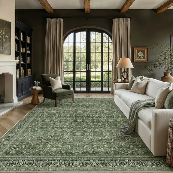 BERTHMEER Vintage Large Area Rugs 8’x10' Clearance for Living Room Bedroom Office Dining Room Farmhouse Green Oriental Rugs Non Slip Traditional Distressed Rugs
