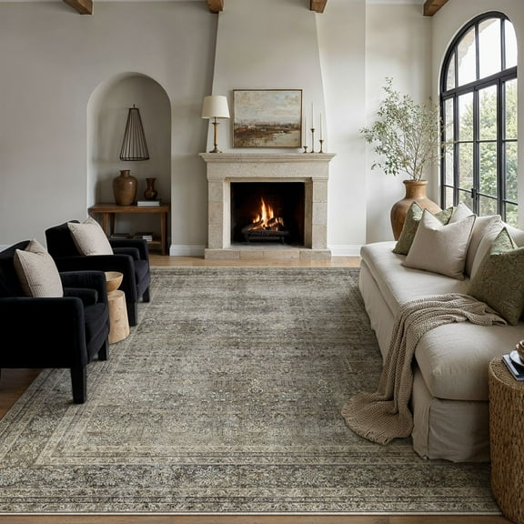 BERTHMEER Vintage Large Area Rugs 8’x10' Clearance for Living Room Bedroom Office Dining Room Farmhouse Mossy Gray Oriental Rugs Non Slip Traditional Distressed Rugs Carpets