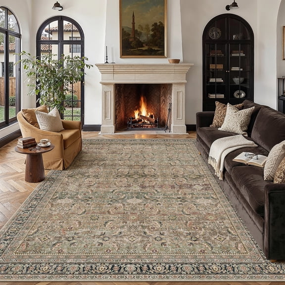 BERTHMEER Vintage Large Brown Area Rugs 8’x10' for Living Room Bedroom Office Dining Room Farmhouse Brown Oriental Rugs Non Slip Traditional Distressed Rugs