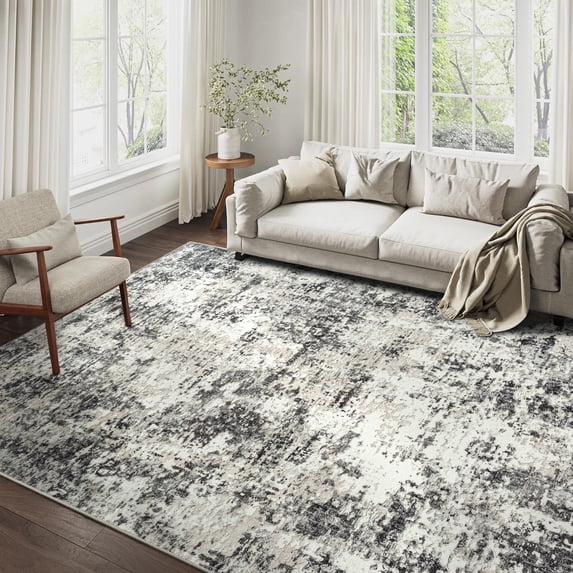 BERTHMEER Washable 3'x5' Small Gray Area Rugs Abstract for Entryway Kitchen Doorway Bedroom Living Room 3D Textured Hard Rugs Non-Slip