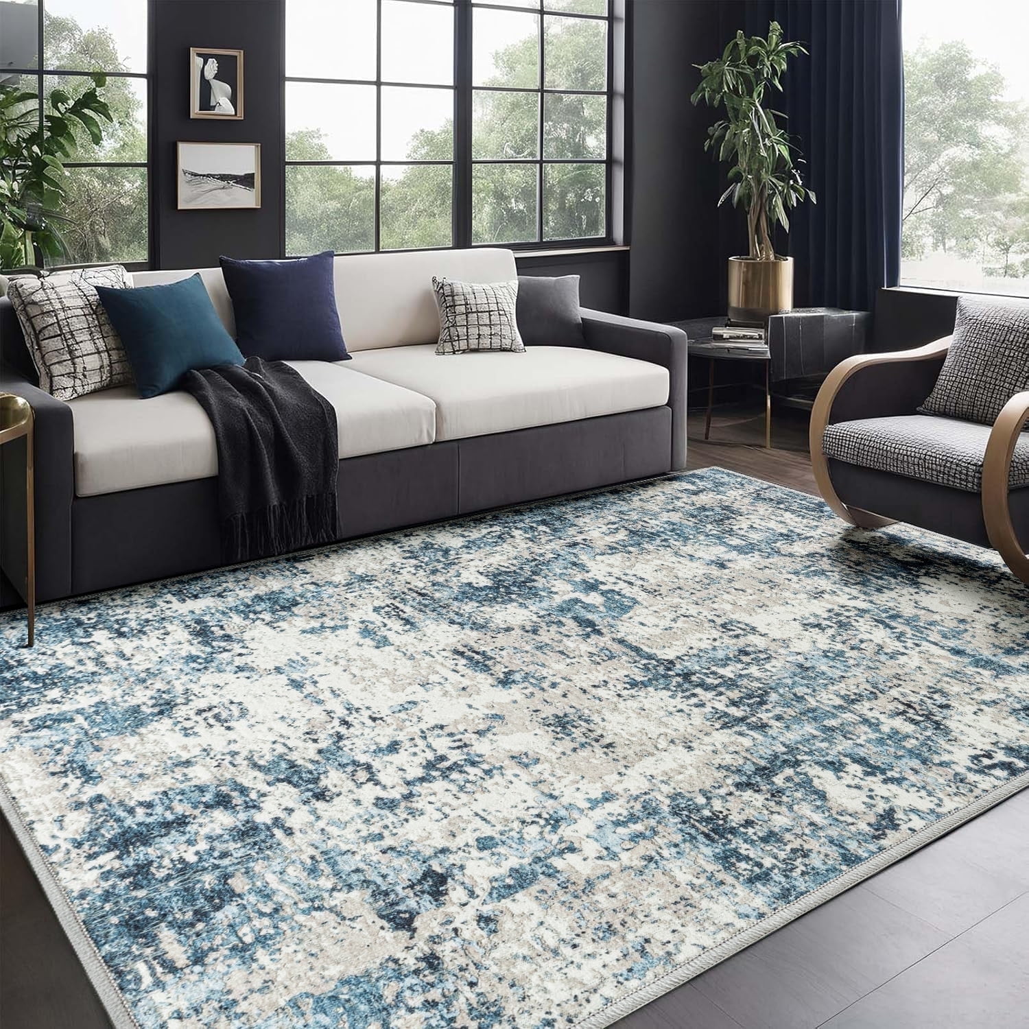 BERTHMEER Washable 3'x5' Small Gray Area Rugs Abstract for Entryway Kitchen Doorway Bedroom Living Room 3D Textured Hard Rugs Non-Slip