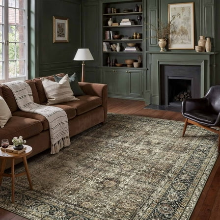 BERTHMEER Washable 5'x7' Area Rugs for Living Room Dining Room Vintage Oriental Rugs Carpets Non-slip, Brown