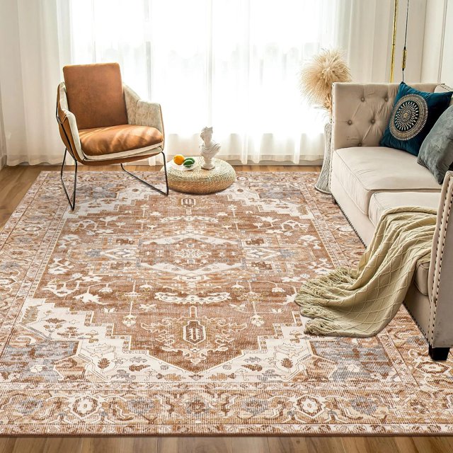 BERTHMEER Washable Area Rugs 5' x 7' indoor Soft Vintage Distressed Traditional Area Rugs for