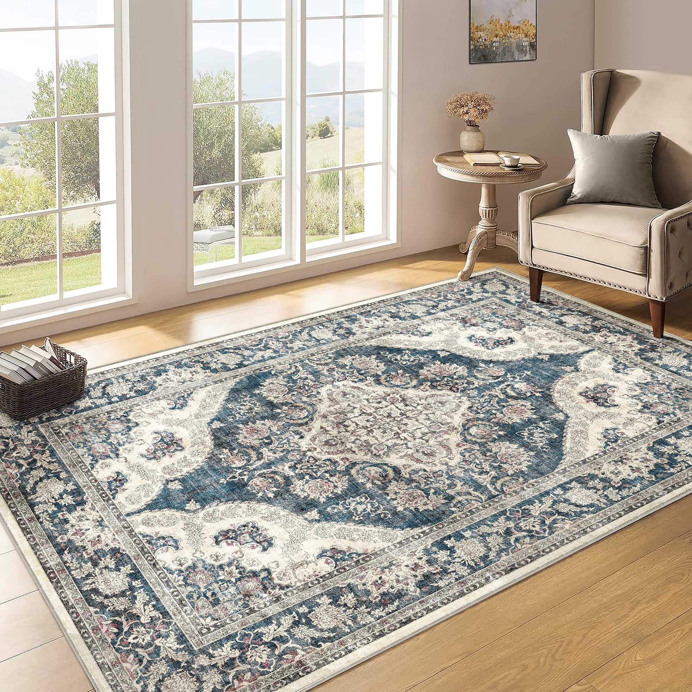 BERTHMEER Washable Rugs 3'x5' Small Blue Area Rugs for Bathroom Kitchen ...