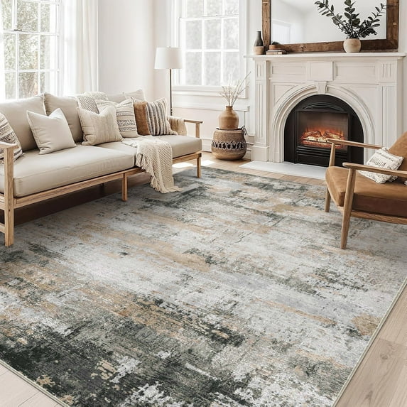 BERTHMEER Washable Rugs 5'x7' Area Rugs for Living Room Bedroom Kitchen Rugs Non Slip Abstract Black and Brown Neutral Modern Dorm Office Dining Room Contemporary Throw Rugs