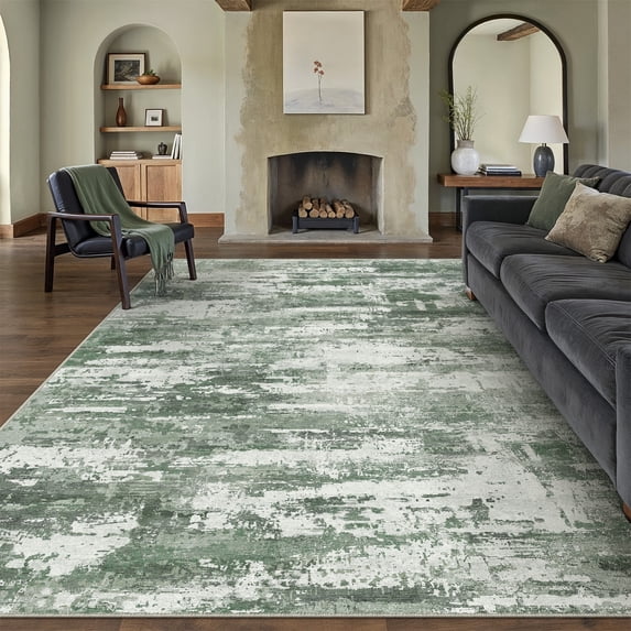 BERTHMEER Washable Rugs 9'x12' Large Area Rugs for Living Room Bedroom Abstract Non Slip Office Dining Room Farmhouse Green Modern Contemporary Carpet