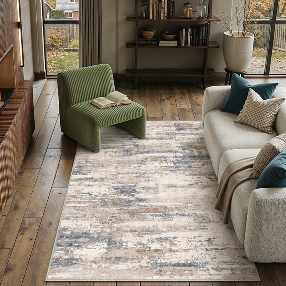 BERTHMEER Washable Rugs Abstract 3'x5' Area Rugs for Bathroom Kitchen Bedroom Entryway Rugs Non Slip Blue and Brown Dorm Office Modern Contemporary Throw Rugs