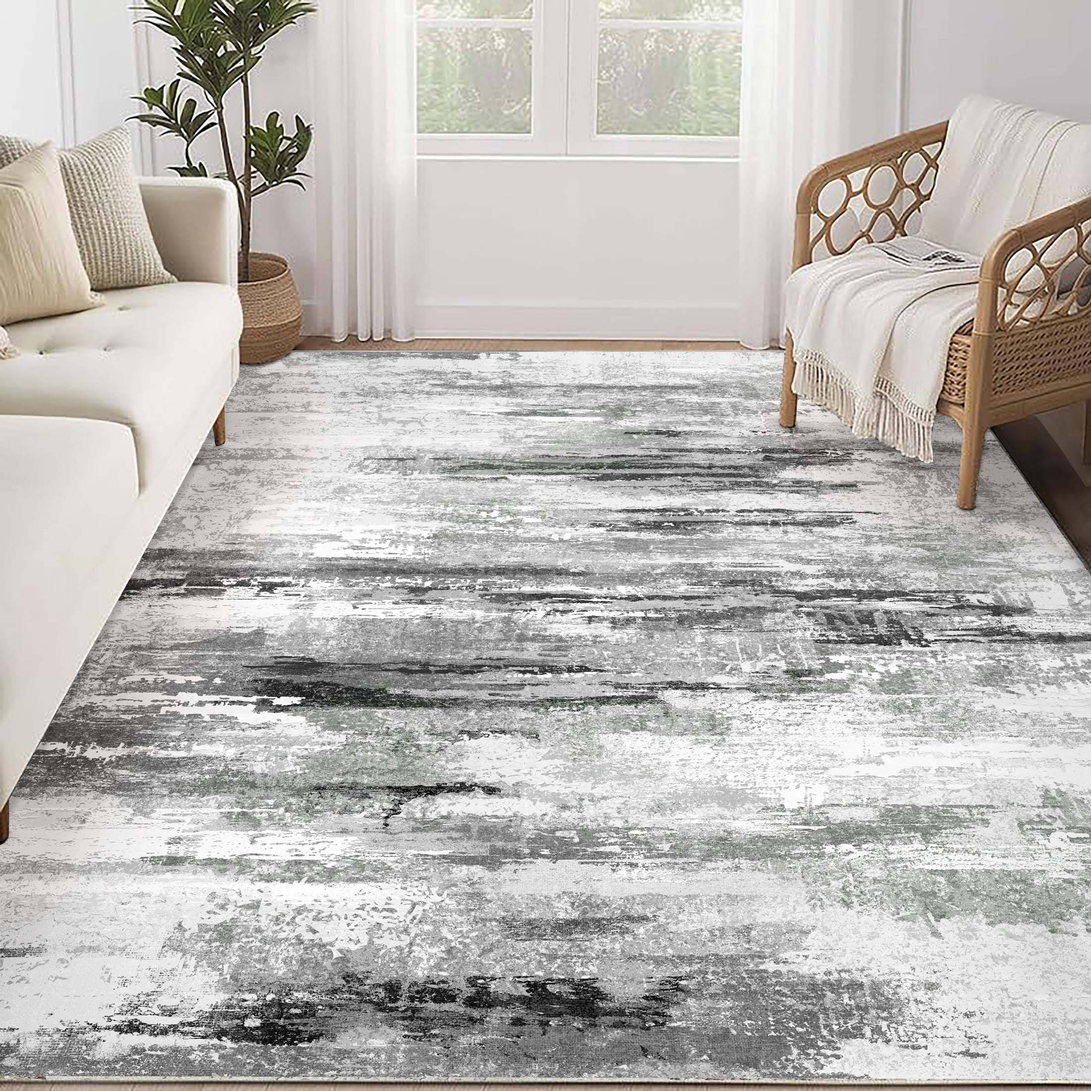 BERTHMEER Washable Rugs Abstract 3'x5' Area Rugs for Bathroom Kitchen Bedroom Entryway Rugs Non Slip Dorm Office Neutral Modern Contemporary Throw Rugs