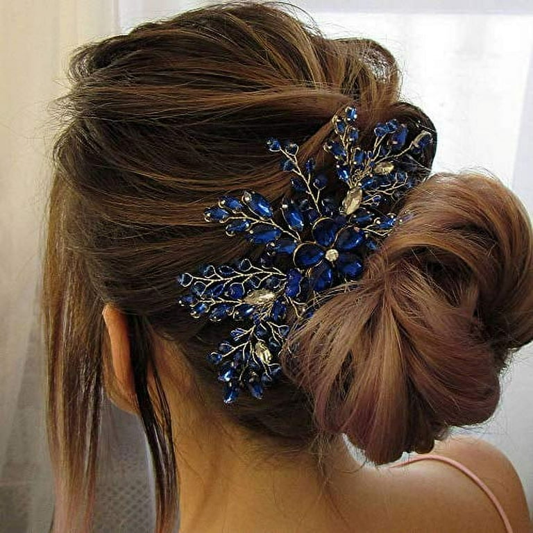 BERYUAN Women Royal Sapphire Opal Hair Comb Bridal Blue Crystal - Main Image