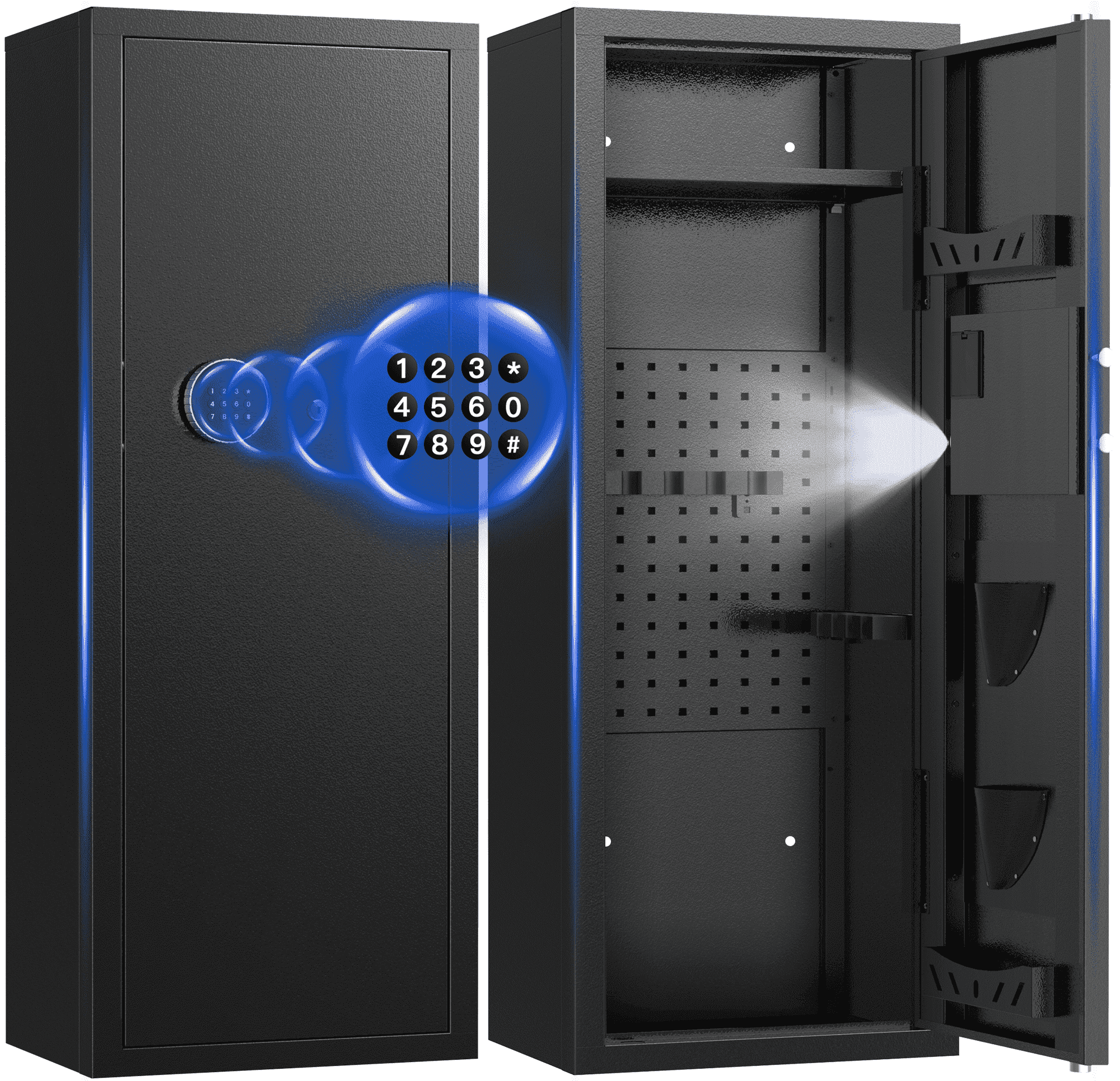 BESAFETY 12-15 Gun Cabinet, Quick Access Long Gun Safe for Home Rifles and Pistols, Large Unassembled Rifle Safe with Removable Shelves, Pegboard