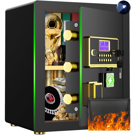 BESAFETY 3.0 Cuft Large Security Safe Box, Digital Keypad Lock, Built-in Alarm System & Fireproof Bag, Home & Office Safe for Cash, Valuables (Black)