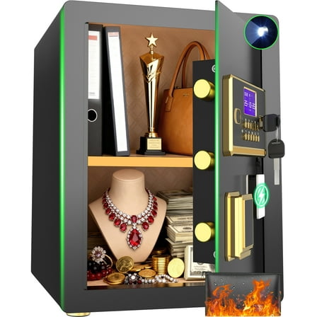 BESAFETY 3.0 Cuft Large Security Safe Box, Digital Keypad Lock, Built-in Alarm System & Fireproof Bag, Home & Office Safe for Cash, Valuables (Black)