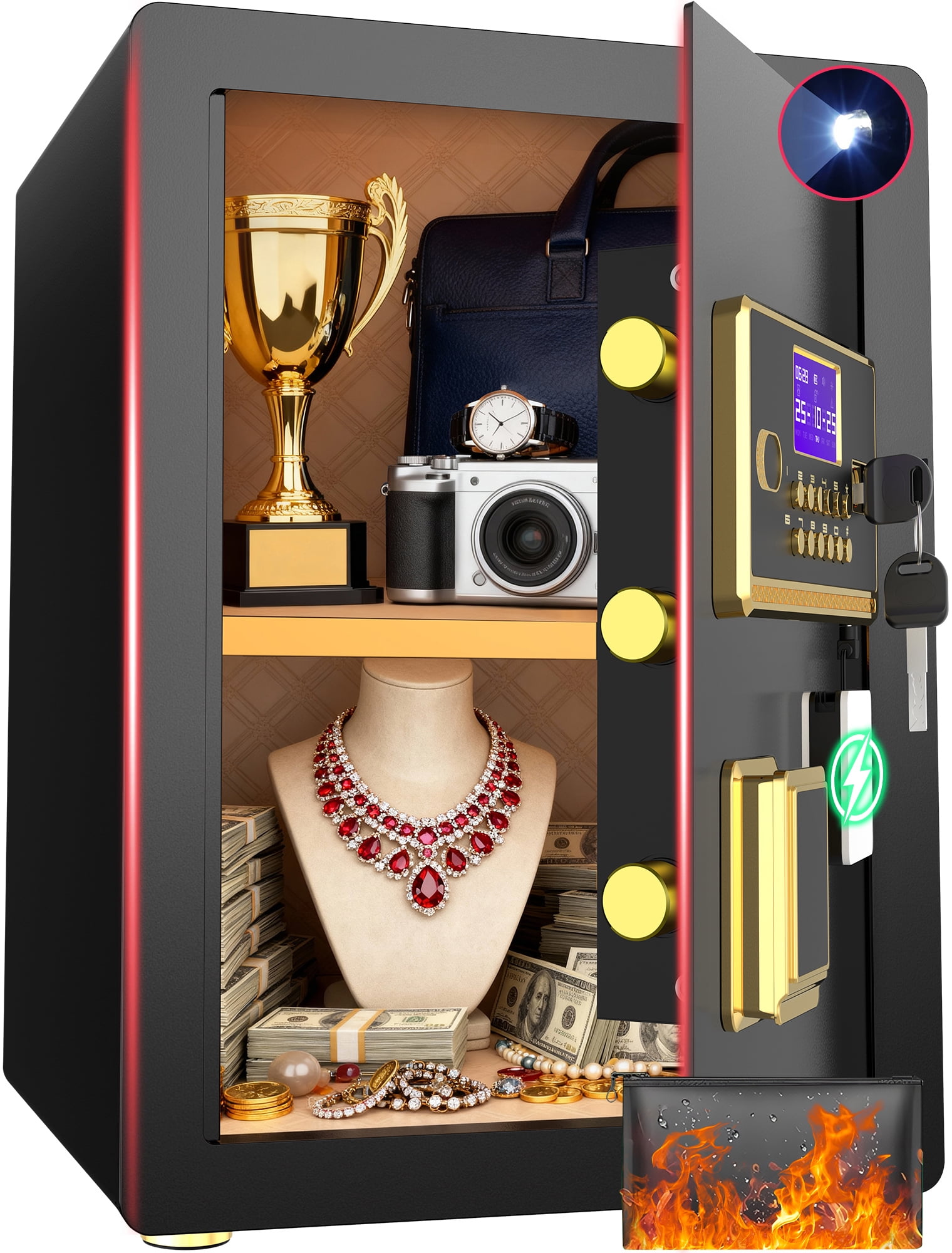 Walmart Black Friday Deals 2025 - BESAFETY 3.5 Cuft Security Safe, Black Home Safe With Alarm, Fireproof Waterproof Lockbox